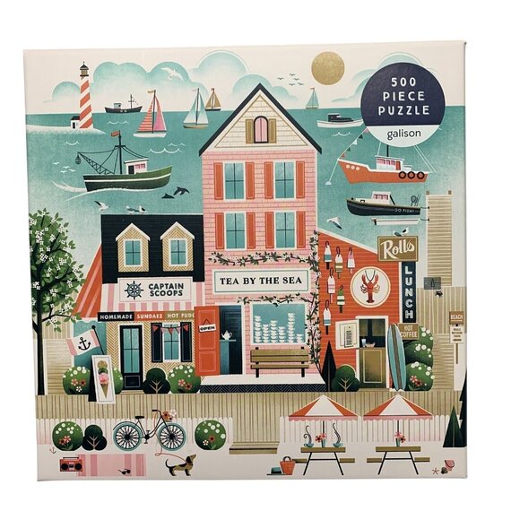 Galison Other - Galison Jigsaw Puzzle Beside the Sea 500 Piece 20" x 20" Boats Ocean Seaside New